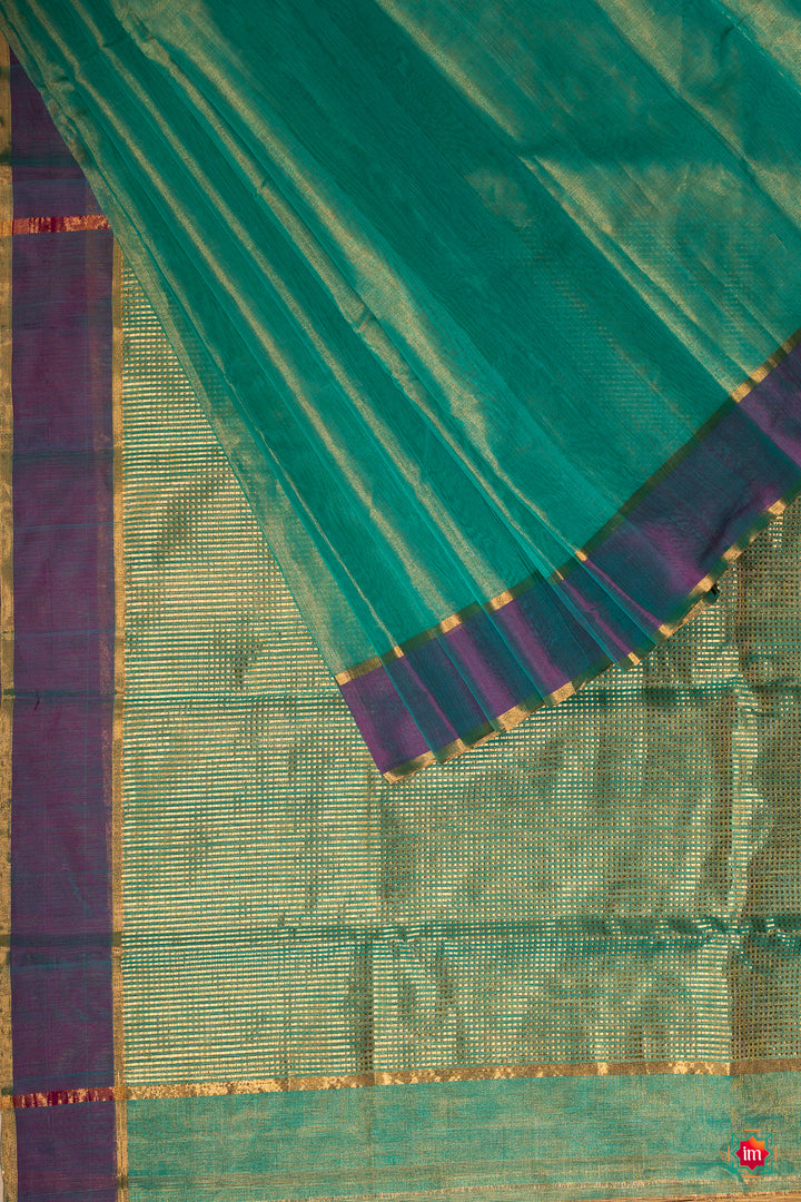 Turquoise Blue Tissue Chanderi Silk Cotton Saree Jharna-3-The-Indian-Motif