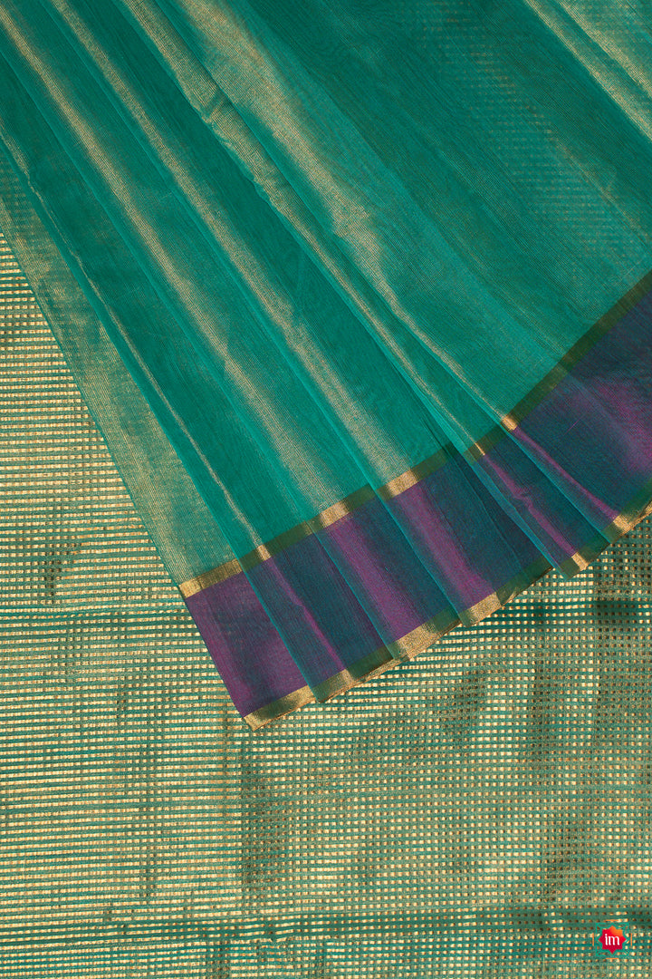 Turquoise Blue Tissue Chanderi Silk Cotton Saree Jharna-4-The-Indian-Motif