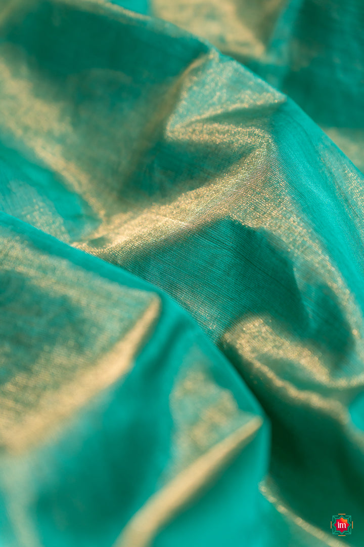 Turquoise Blue Tissue Chanderi Silk Cotton Saree Jharna-6-The-Indian-Motif