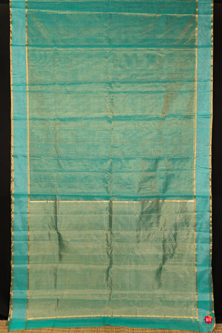 Turquoise Blue Tissue Chanderi Silk Cotton Saree Ambar-2-The-Indian-Motif