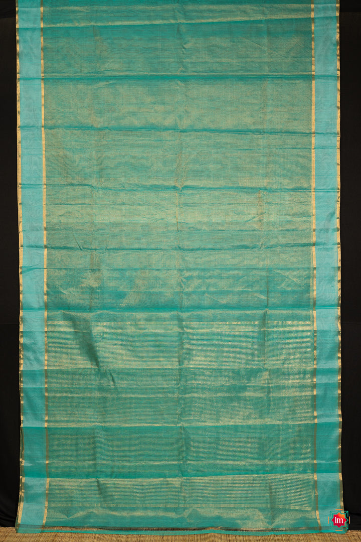 Turquoise Blue Tissue Chanderi Silk Cotton Saree Ambar-3-The-Indian-Motif