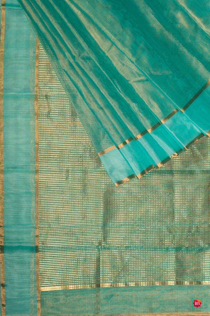 Turquoise Blue Tissue Chanderi Silk Cotton Saree Ambar-The-Indian-Motif