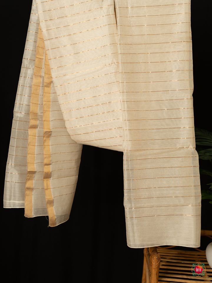 White Golden Handloom Chanderi Silk Cotton Dupatta 1 The Indian Motif