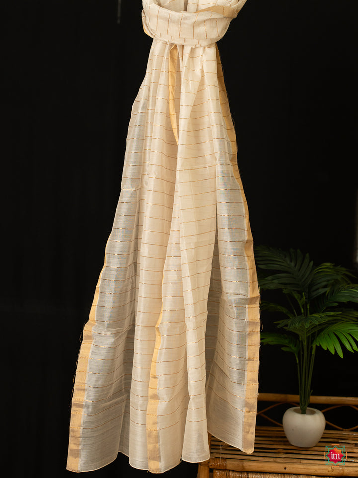 White Golden Handloom Chanderi-Silk Cotton Dupatta 4 The Indian Motif