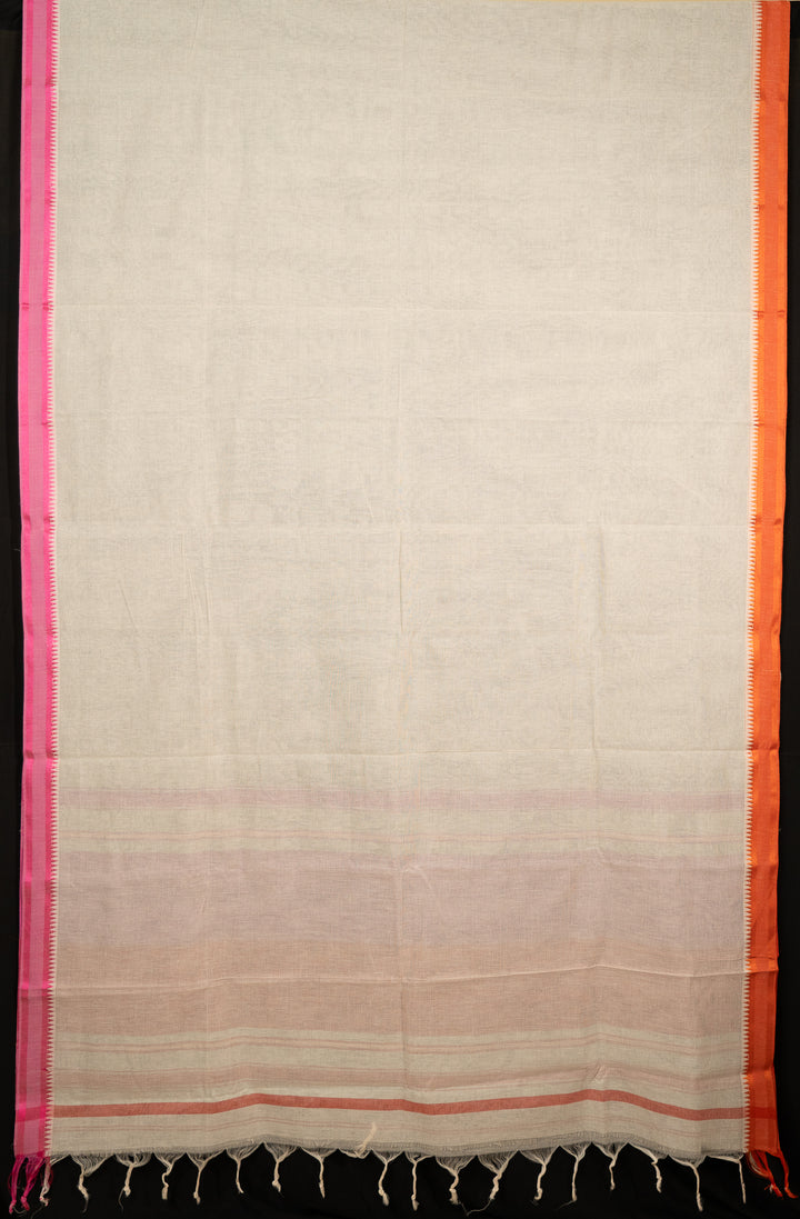 White Simple Handloom Cotton Saree Zara-9-The-Indian-Motif