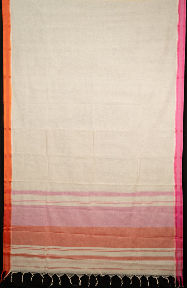 White Simple Handloom Cotton Saree Zara-The-Indian-Motif
