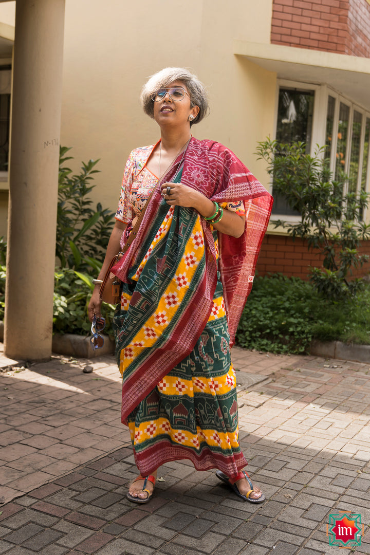 Yellow Green Pasapalli Ikkat Cotton Saree Madhurya-1-The-Indian-Motif