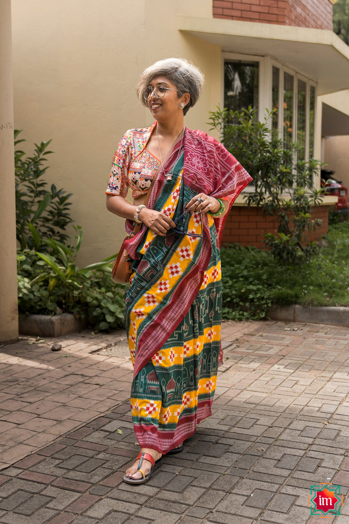 Yellow Green Pasapalli Ikkat Cotton Saree Madhurya-2-The-Indian-Motif
