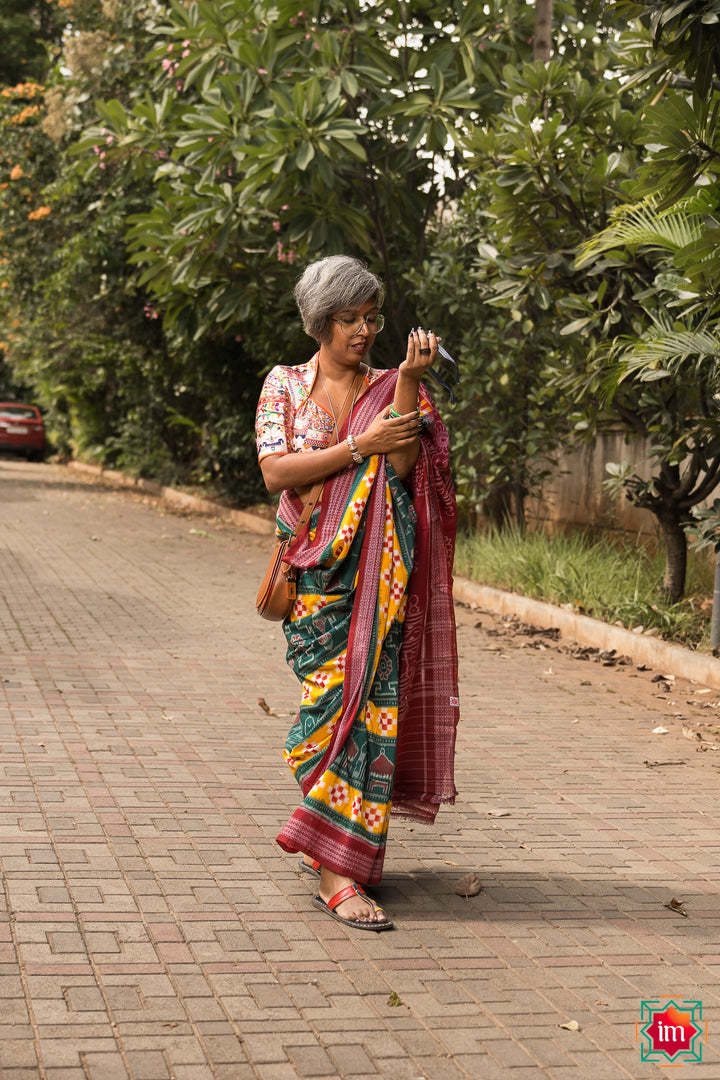 Yellow Green Pasapalli Ikkat Cotton Saree Madhurya-3-The-Indian-Motif