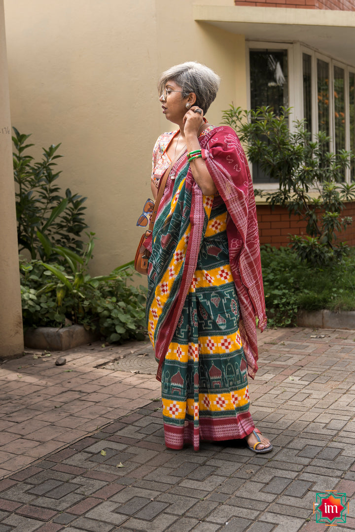 Yellow Green Pasapalli Ikkat Cotton Saree Madhurya-4-The-Indian-Motif