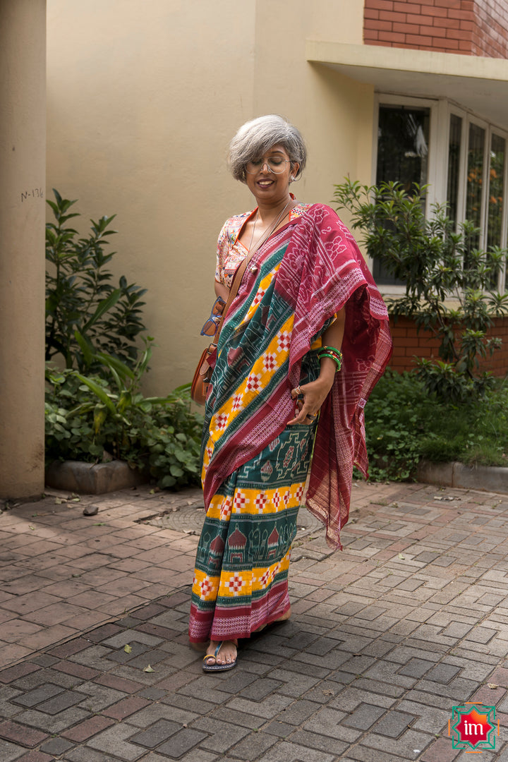 Yellow Green Pasapalli Ikkat Cotton Saree Madhurya-The-Indian-Motif