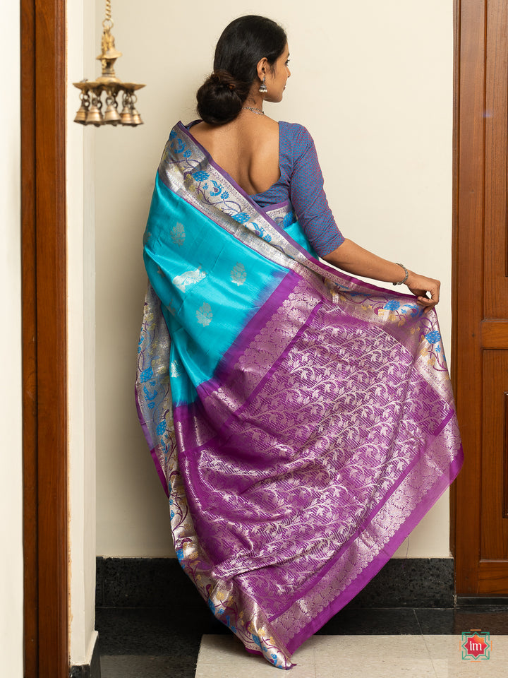 Sky Blue Venkatagiri Silk Saree Ambar-Festive weaves-92-The Indian Motif Handwoven Sarees