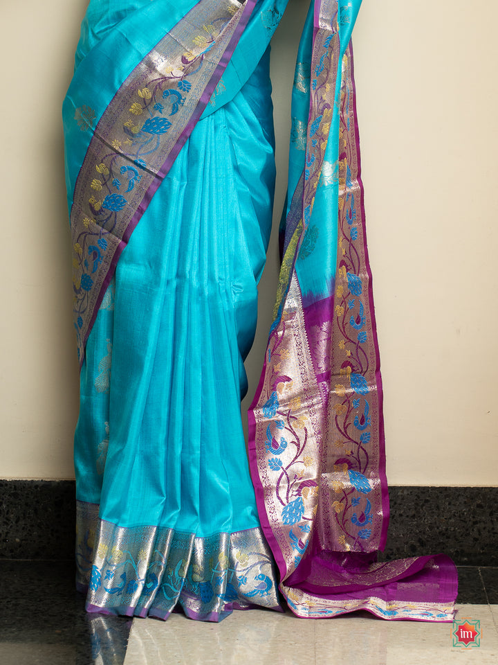 Sky Blue Venkatagiri Silk Saree Ambar-Festive weaves-95-The Indian Motif Handwoven Sarees