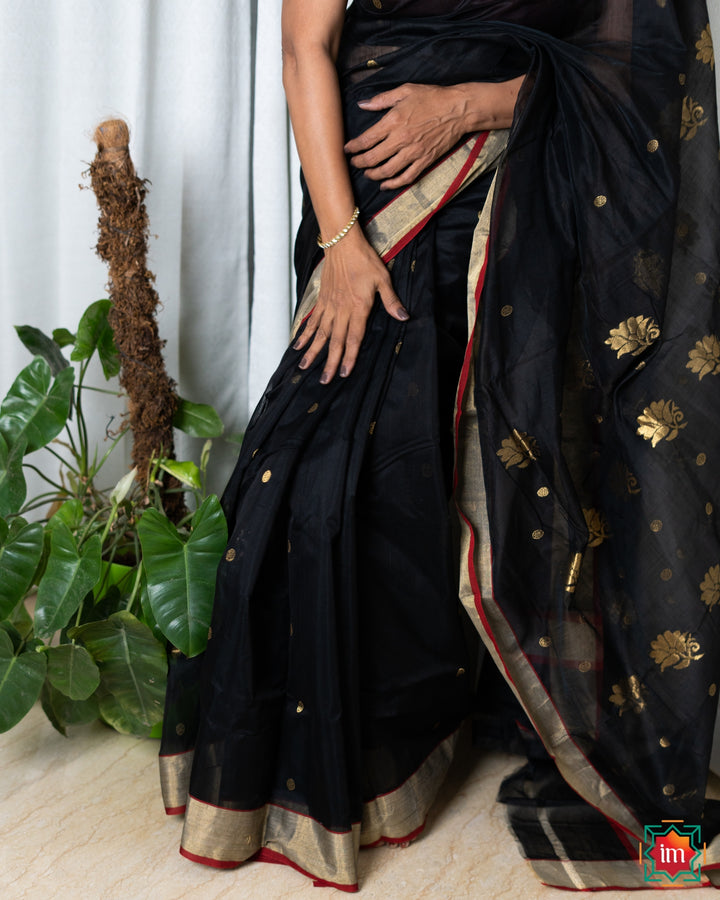 Black Chanderi Silk Cotton Saree Ragini-Festive Weaves-DSC06664-The Indian Motif Handwoven Sarees