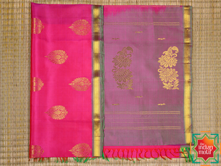 Kanjivaram Silk Saree Candy Pink Manthulir Todi-10-The Indian Motif