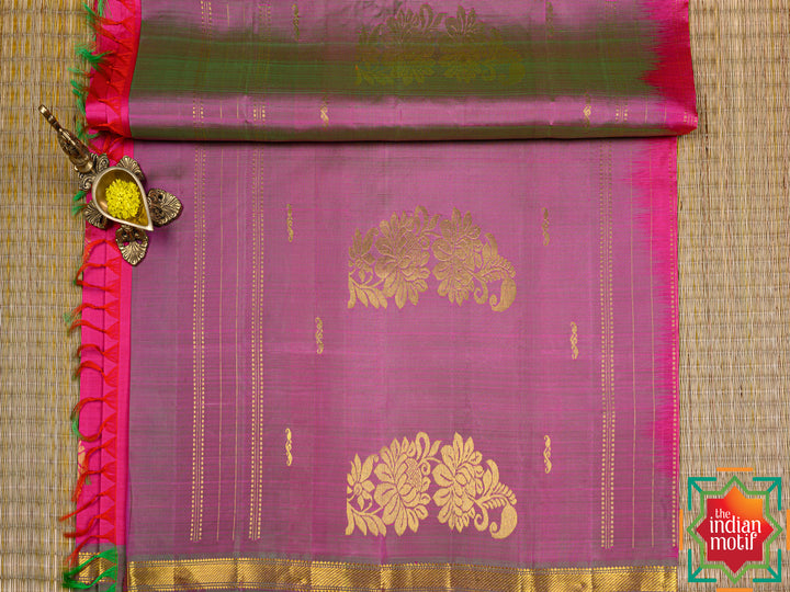 Kanjivaram Silk Saree Candy Pink Manthulir Todi-11-The Indian Motif