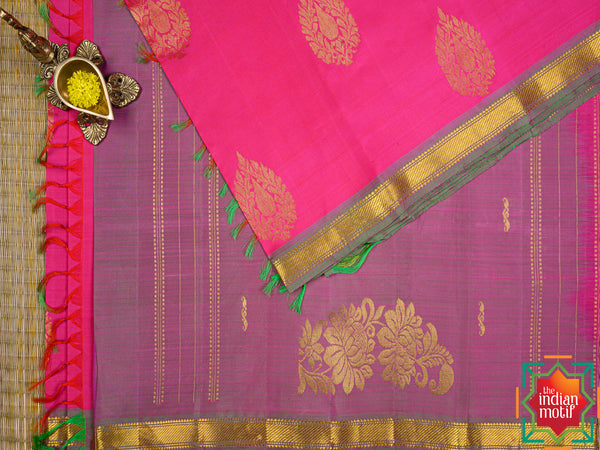 Kanjivaram Silk Saree Candy Pink Manthulir Todi-12-The Indian Motif