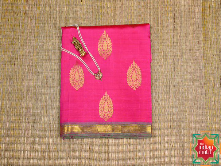 Kanjivaram Silk Saree Candy Pink Manthulir Todi-9-The Indian Motif