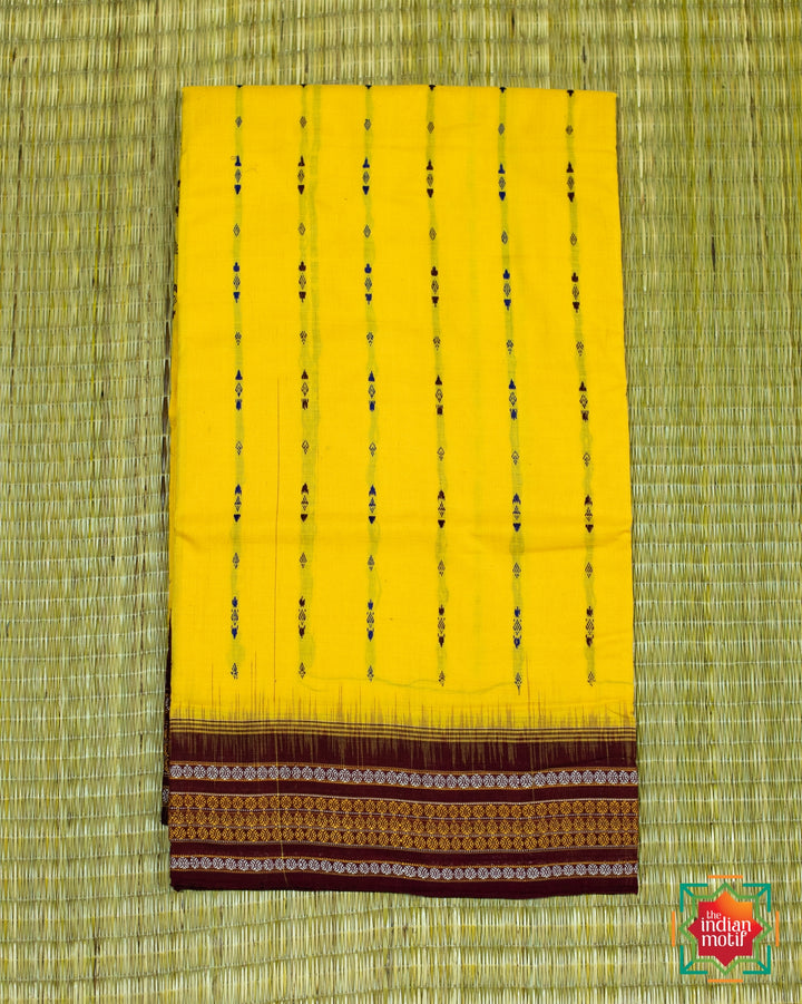 Yellow Handwoven Nuapatna Cotton Saree Manjari-The Indian Motif